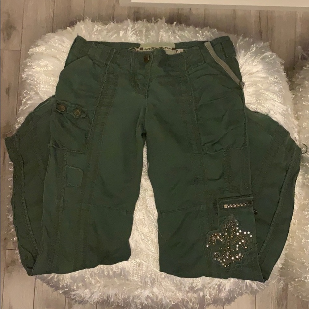 Miss Me Green Embroidered Cargo Pants